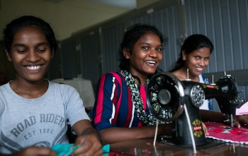 Children in India making crafts