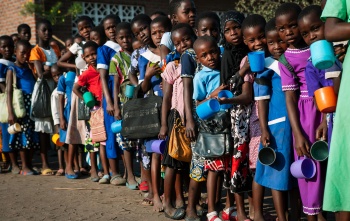 Children waiting on their school meals