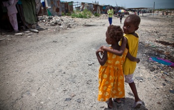 Image of children in Haiti walking