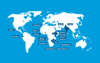Image of a world map showing where Mary's Meals works