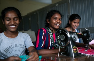 Children in India making crafts