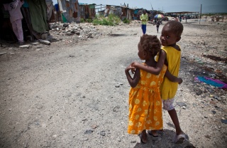 Image of children in Haiti walking