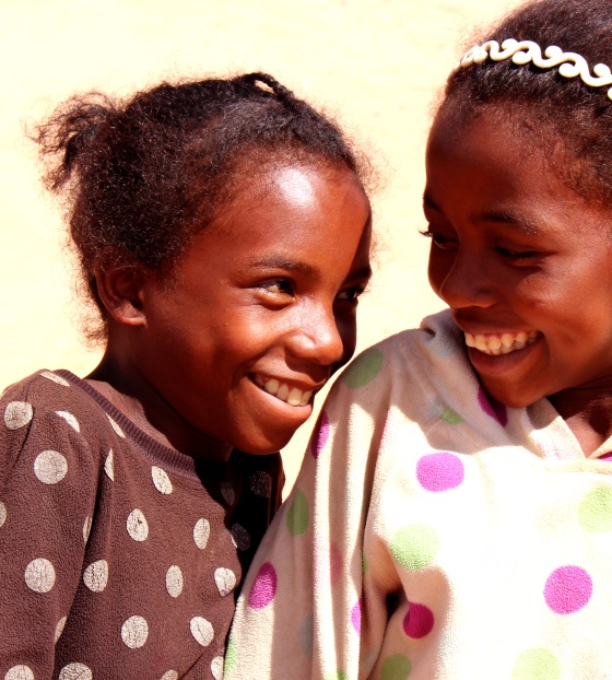 Two girls smiling in Madagascar