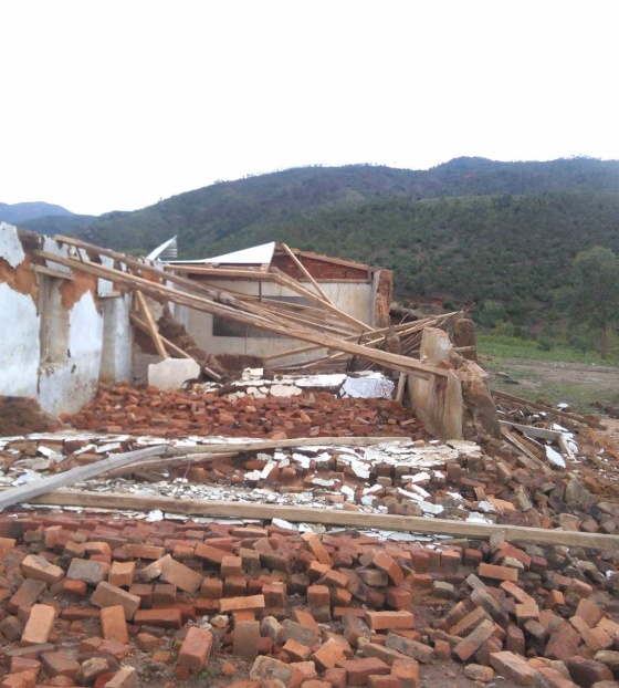 Collapsed building and rubble due to cyclones in Madagascar