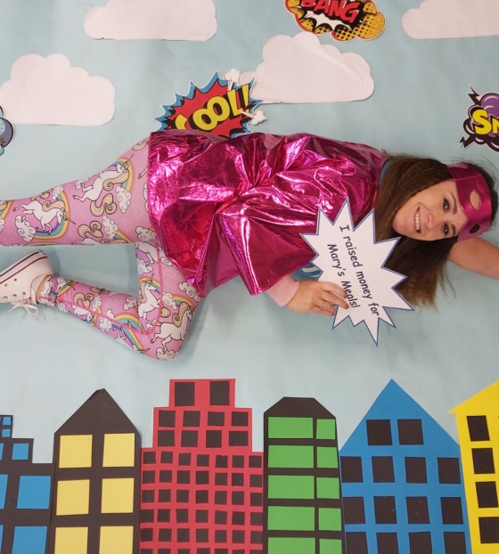 Teacher Susan Bradley dressed in superhero costume 