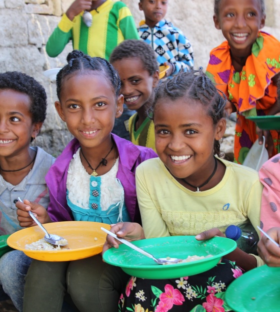 Children eating Mary's Meals in Tigray, Ethiopia