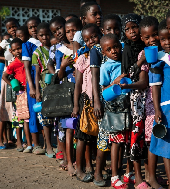 Children waiting on their school meals