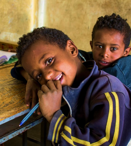 A young boy at school in Ethiopia
