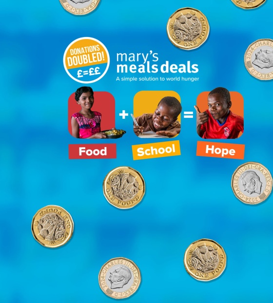 An image showing school plus food equals hope
