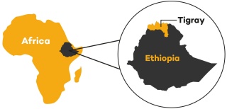Map highlighting Tigray in the north of Ethiopia, in the west of Africa 