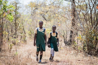 Girls walking to school