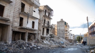Collapsed buildings, aftermath of earthquakes in Syria