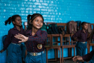 Girls dancing in class