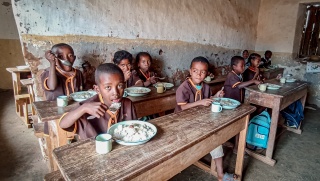 Children of Ambohimiarina School, Madagascar, enjoying Mary's Meals