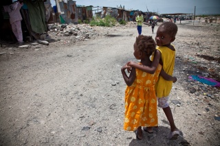Image of children in Haiti walking