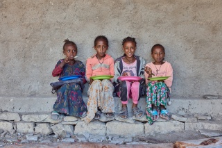 Children eating Mary's Meals at Beati-Akor Primary School, Ethiopia