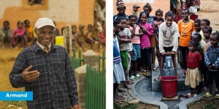 Image of Armand and image of children at a borehole