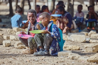 Children eating in Tigray