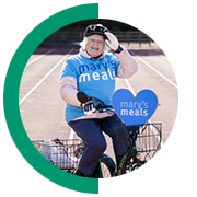 Image of a Marys Meals fundraiser on a bike