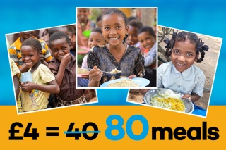 An image shoiwng that a £4 donation equals 80 school meals provided